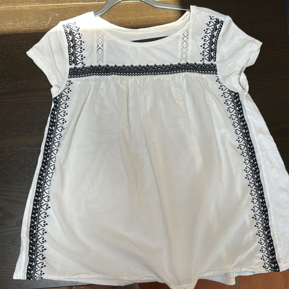 LOFT white and Black Embellished Relaxed Blouse Top XS - Picture 3 of 9